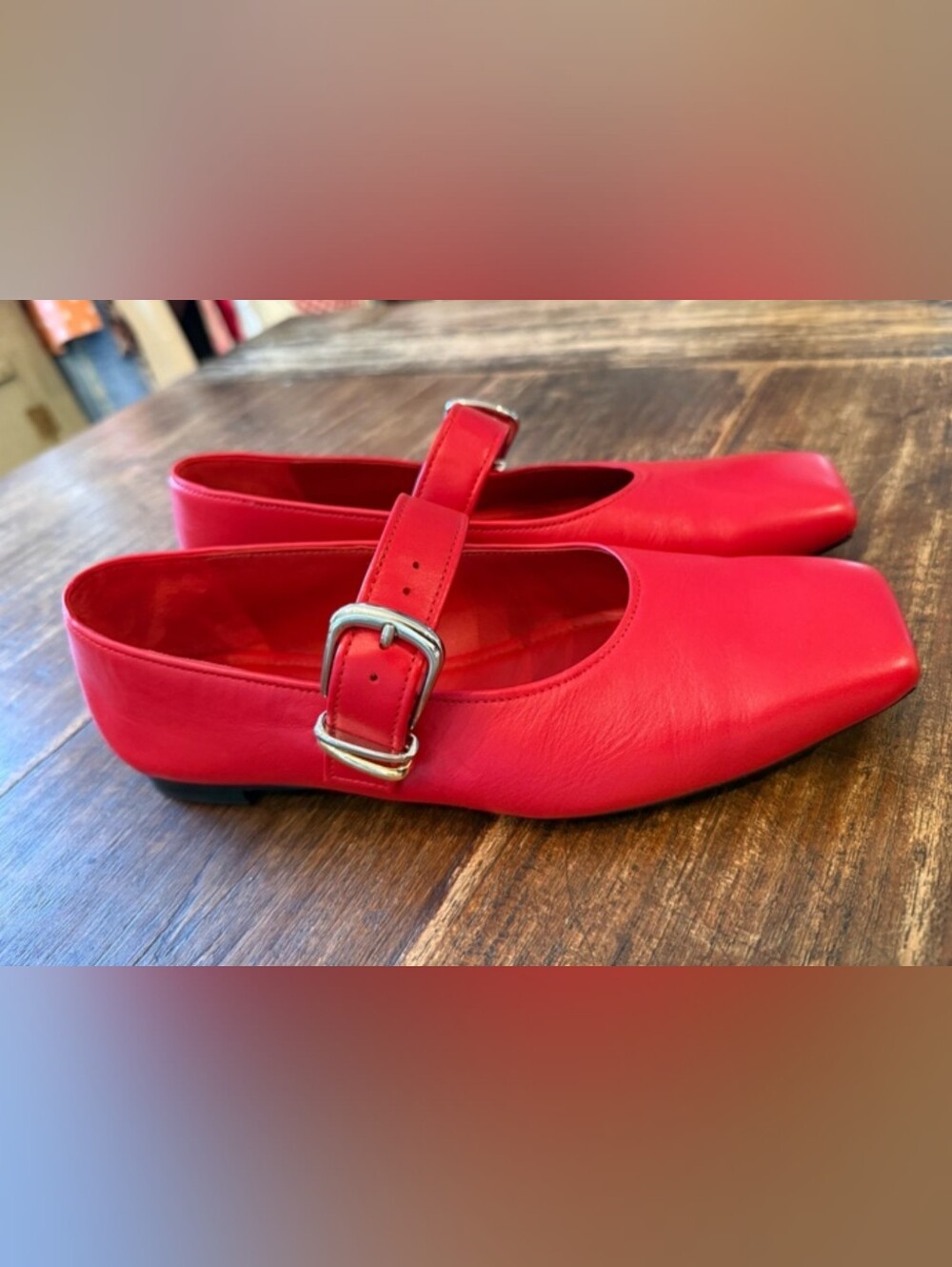 VINCE Daniela Red Leather Mary Jane Flats w/ Buckle Women's 7